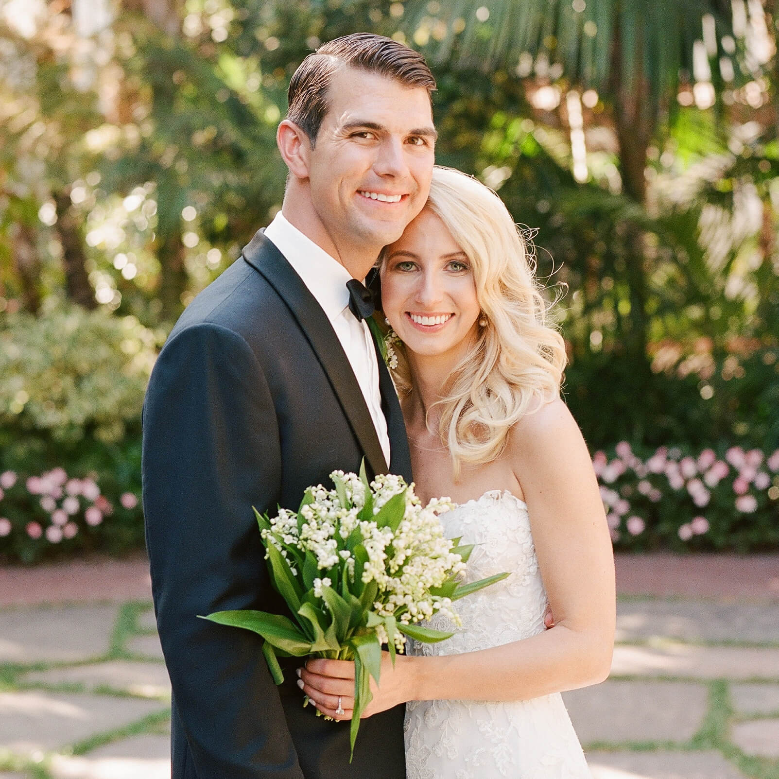 Bride and groom smiling